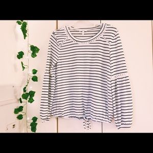 Cinched Striped/Lace Detail Top